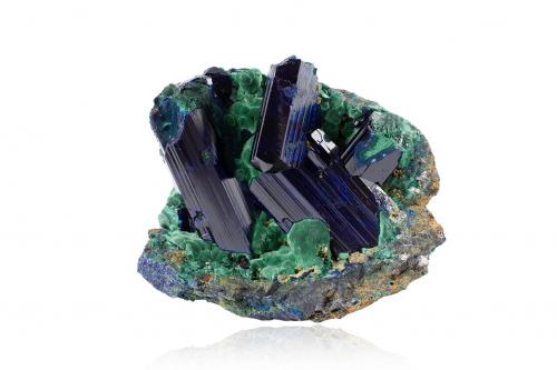 Azurite with Malachite<br />Touissit, Touissit District, Jerada Province, Oriental Region, Morocco<br />8.5 x 7.0 x 7.0 cm<br /> (Author: MIM Museum)