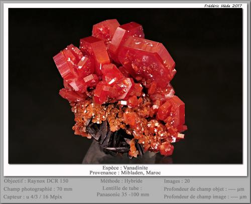 Vanadinite<br />Mibladen (Mibladen mining district), Midelt, Midelt Province, Drâa-Tafilalet Region, Morocco<br />fov 70 mm<br /> (Author: ploum)