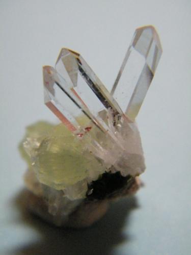 Quartz and Prehnite<br />Goboboseb Mountains, Brandberg area, Erongo Region, Namibia<br />15mm x 26mm x 18mm<br /> (Author: Heimo Hellwig)