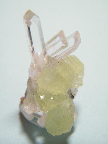 Quartz and Prehnite<br />Goboboseb Mountains, Brandberg area, Erongo Region, Namibia<br />15mm x 26mm x 18mm<br /> (Author: Heimo Hellwig)