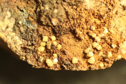 Bariopharmacosiderite<br />María Josefa Mine, Rodalquilar, Níjar, Comarca Metropolitana de Almería, Almería, Andalusia, Spain<br />FOV = 9 mm<br /> (Author: franjungle)