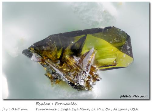 Fornacite<br />Eagle Eye Mine, Moore Mine Group, New Water District, New Water Mountains, La Paz County, Arizona, USA<br />fov 0.65 mm<br /> (Author: ploum)