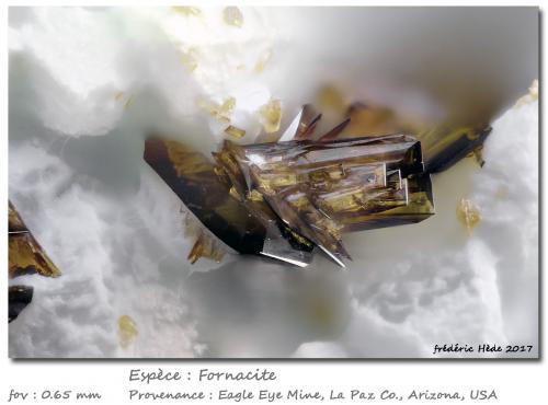 Fornacite<br />Pegmatita Crystal Lode, Distrito Fulford, Condado Eagle, Colorado, USA<br />fov 0.65 mm<br /> (Author: ploum)