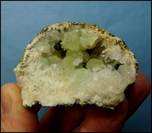 Pumpellyite, Prehnite; Quartz; Calcite<br />Goboboseb Mountains, Brandberg area, Erongo Region, Namibia<br />61 x 60 x 36 mm<br /> (Author: Pierre Joubert)