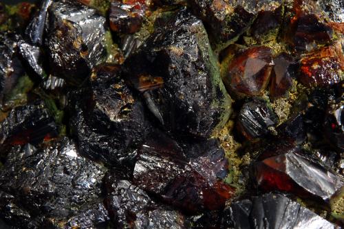 Greenockite on sphalerite<br />Joplin Field, Tri-State District, Jasper County, Missouri, USA<br />5.5 x 7.0 cm, FOV=2.5 cm<br /> (Author: crosstimber)