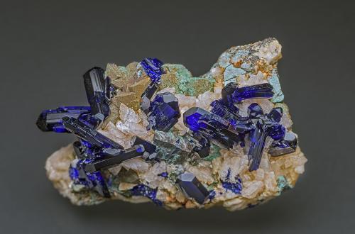 Azurite, Dolomite, Malachite<br />Touissit, Touissit District, Jerada Province, Oriental Region, Morocco<br />5.0 x 3.2 cm<br /> (Author: am mizunaka)