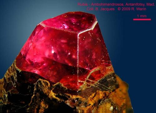 Corundum (variety ruby)<br />Ambohimandrosoa, Antanifotsy District, Vakinankaratra Region, Madagascar<br /><br /> (Author: Roger Warin)