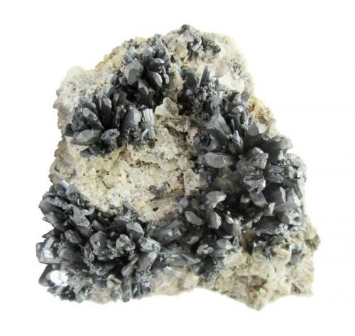 Stibnite, Baryte<br />Herja Mine, Chiuzbaia, Baia Sprie, Maramures, Romania<br />Specimen size 10 cm, largest stibnite crystal 2 cm<br /> (Author: Tobi)