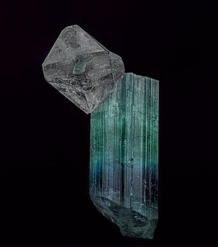 Elbaite (variety indicolite), Quartz<br />Dara-i-Pech pegmatite, Chapa Dara District, Kunar Province (Konar), Afghanistan<br />5.2 x 3.0 cm<br /> (Author: am mizunaka)