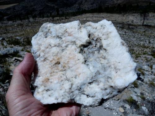 Quartz<br />Ceres, Warmbokkeveld Valley, Ceres, Valle Warmbokkeveld, Witzenberg, Cape Winelands, Western Cape Province, South Africa<br />Hand for size<br /> (Author: Pierre Joubert)