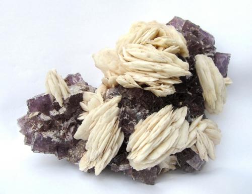 Baryte, Fluorite<br />Berbes mining area, Berbes, Ribadesella, Comarca Oriente, Principality of Asturias (Asturias), Spain<br />Specimen size 15 cm, largest baryte 4 cm, largest fluorite 1,5 cm<br /> (Author: Tobi)