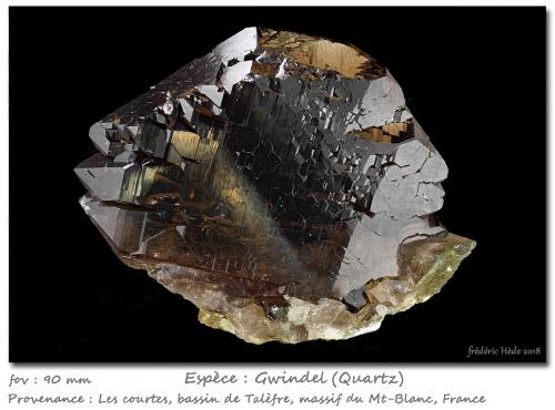 Quartz (variety gwindel)<br />Les Courtes, Bassin du Talèfre, Mont Blanc, Chamonix, Haute-Savoie, Auvergne-Rhône-Alpes, Francia<br />fov 90 mm<br /> (Author: ploum)