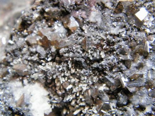 Calcite with Mimetite and Wulfenite<br />Tsumeb Mine, Tsumeb, Otjikoto Region, Namibia<br />122mm x 73mm x 80mm<br /> (Author: Heimo Hellwig)