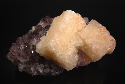 Calcite on Quartz (variety amethyst)<br />Ametista do Sul, Alto Uruguai region, Rio Grande do Sul, Brazil<br />7.6 x 12.3 cm<br /> (Author: crosstimber)