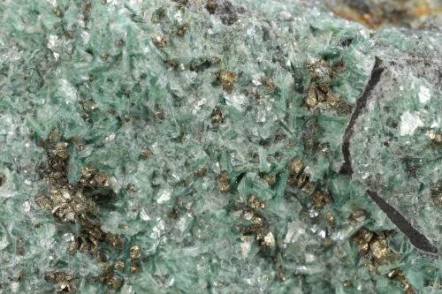 Pyrophyllite (variety Cr-bearing), Pyrite<br />Chivor mining district, San Gregorio Mine, Municipio Chivor, Eastern Emerald Belt, Boyacá Department, Colombia<br />117x72x27mm<br /> (Author: Fiebre Verde)