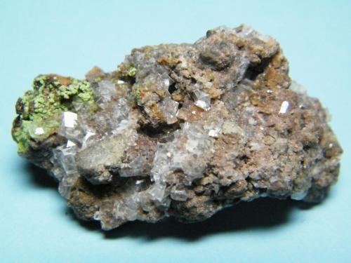Calcite and Duftite<br />Mina Tsumeb, Tsumeb, Región Otjikoto, Namibia<br />42mm x 23mm x 17mm<br /> (Author: Heimo Hellwig)