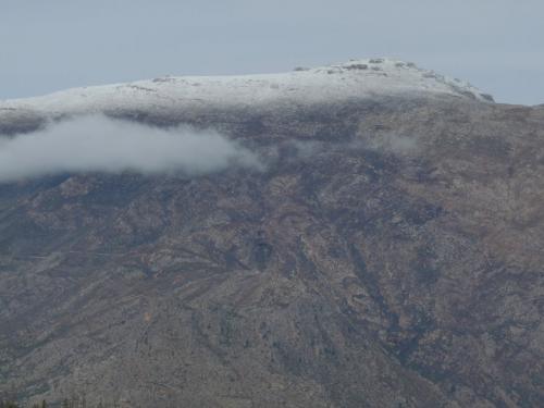 Our first snowfall; not much, but welcome.  We have had more than 100 mm of rain in a few days. (Author: Pierre Joubert)