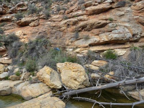 If you look carefully, you will see my bag on the other side of the stream. (Author: Pierre Joubert)