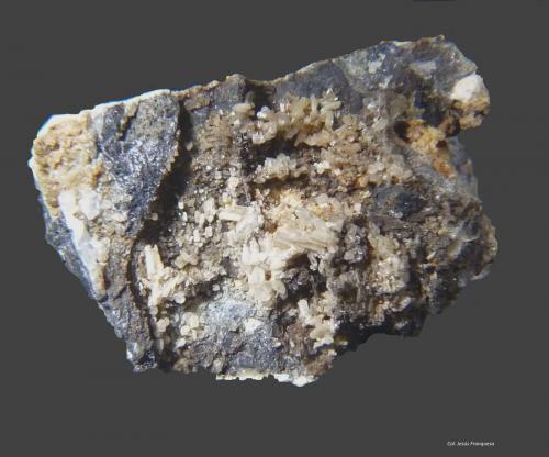 Cerusita y Galena.<br />Mina Mineralogia, El Molar, Comarca Priorat, Tarragona, Cataluña / Catalunya, España<br />35x25 mm<br /> (Autor: Jesus Franquesa Baucells)