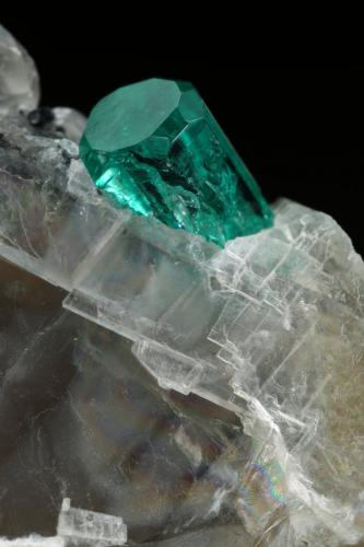 Beryl (variety emerald), Calcite<br />La Pita mining district, Cunas Mine, Municipio Maripí, Western Emerald Belt, Boyacá Department, Colombia<br />33x26x18mm (calcite xl), xls=8.5 & 4mm<br /> (Author: Fiebre Verde)