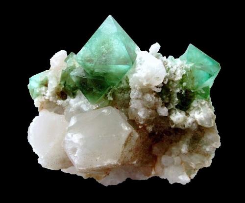 Fluorite, Quartz<br />Riemvasmaak, Orange river area, Kakamas, ZF Mgcawu District, Northern Cape Province, South Africa<br />Specimen size 6,5 cm, largest fluorite 2 cm<br /> (Author: Tobi)