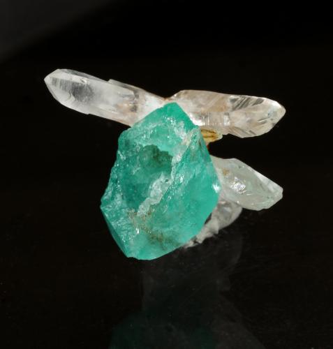 Beryl (variety emerald), Quartz<br />Chivor mining district, Municipio Chivor, Eastern Emerald Belt, Boyacá Department, Colombia<br />xl=11.5mm x 12mm<br /> (Author: Fiebre Verde)