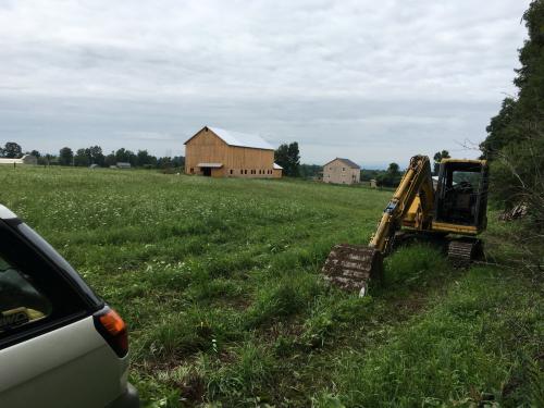 Looking toward the location of the  latest quartz find. First indications were to the right of the house, that’s were the water line terminated. We assume that this area could produce much quartz, but, we must be surgical in our work because of the location relative to the house and barn. (Author: vic rzonca)