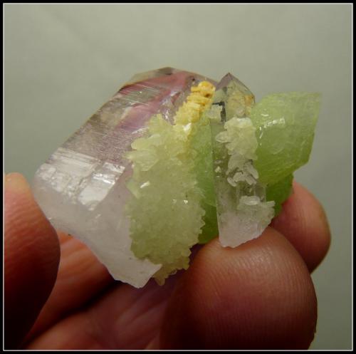 Quartz and Prehnite<br />Goboboseb Mountains, Brandberg area, Erongo Region, Namibia<br />35 x 32 x 27 mm<br /> (Author: Pierre Joubert)