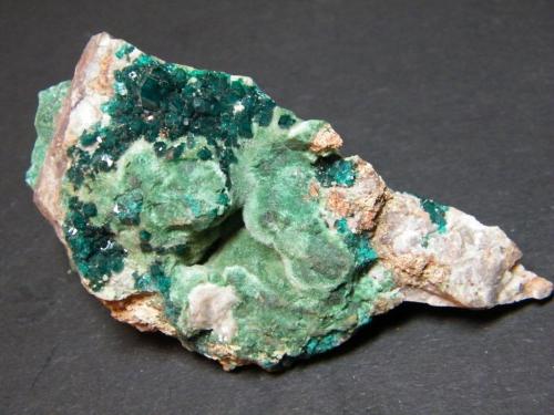 Dioptase and Malachite<br />Tsumeb Mine, Tsumeb, Otjikoto Region, Namibia<br />82mm x 49mm x 32mm<br /> (Author: Heimo Hellwig)