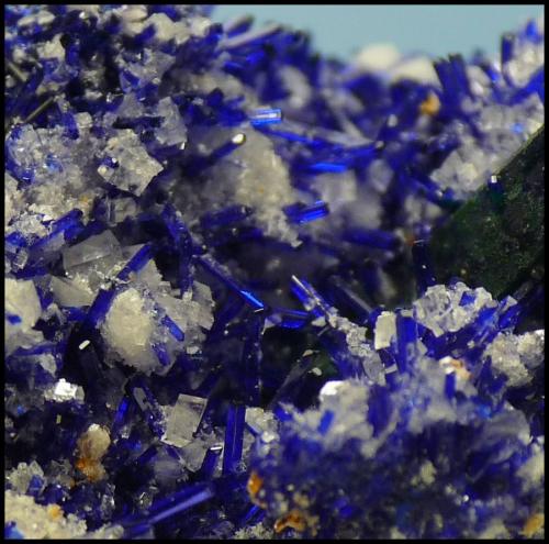 Azurite, Calcite, Malachite<br />Tsumeb Mine, Tsumeb, Otjikoto Region, Namibia<br />28 x 18 x 12mm<br /> (Author: Pierre Joubert)