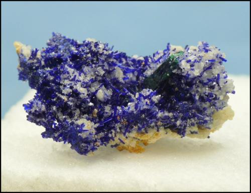 Azurite, Calcite, Malachite<br />Tsumeb Mine, Tsumeb, Otjikoto Region, Namibia<br />28 x 18 x 12mm<br /> (Author: Pierre Joubert)