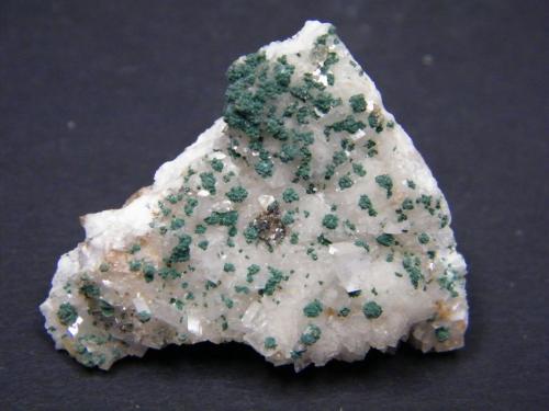 Malachite on Calcite<br />Tsumeb Mine, Tsumeb, Otjikoto Region, Namibia<br />43mm x 32mm x 27mm<br /> (Author: Heimo Hellwig)