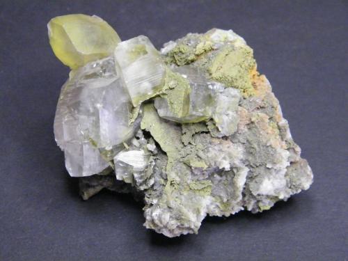 Calcite and Mottramite<br />Tsumeb Mine, Tsumeb, Otjikoto Region, Namibia<br />81mm x 56mm x 45mm<br /> (Author: Heimo Hellwig)