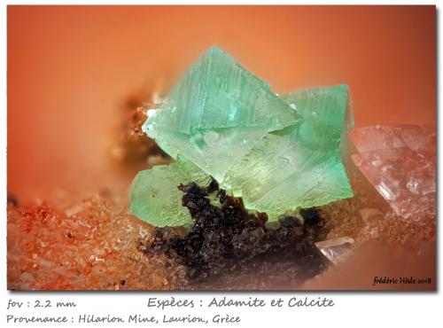 Adamite (variety cuprian)<br />Mina Hilarion, Zona Hilarion, Minas Kamariza, Agios Konstantinos, Distrito minero Lavrion, Prefectura Attikí (Attica), Grecia<br />fov 2.2 mm<br /> (Author: ploum)