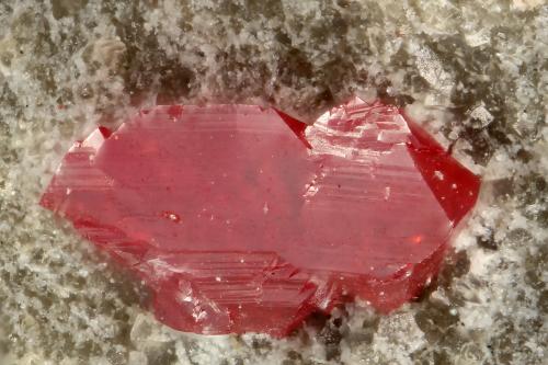 Cinnabar<br />Aetna Mine, Mayacmas Mountains, Aetna Springs, East Mayacmas District, Napa County, California, USA<br />FOV = 1.0 mm<br /> (Author: Doug)