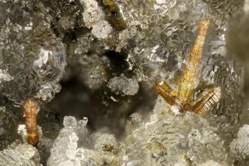 Pyrite, Clinoptilolite-Na<br />Yaquina Head Quarry, Agate Beach, Lincoln County, Oregon, USA<br />FOV = 2.6 mm<br /> (Author: Doug)