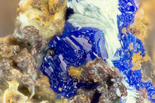 Azurite<br />Mohawk Mine, Mohawk Hill, Clark Mountains, Clark Mountain District (Clark District), San Bernardino County, California, USA<br />FOV = 1.1 mm<br /> (Author: Doug)