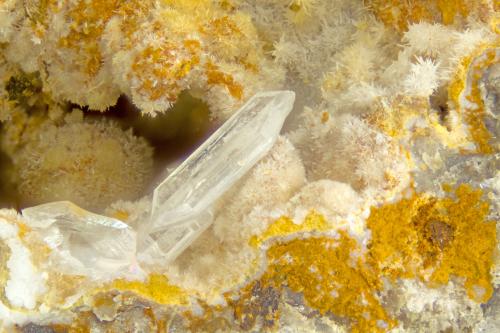 Cerussite<br />Driggith Mine (Driggeth Mine), Caldbeck Fells, Allerdale, former Cumberland, Cumbria, England / United Kingdom<br />FOV = 4.0 mm<br /> (Author: Doug)