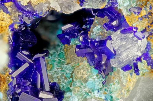 Azurite<br />Old Dick Mine, Santa Rita Mountains, Helvetia, Helvetia-Rosemont District, Pima County, Arizona, USA<br />FOV = 3.5 mm<br /> (Author: Doug)