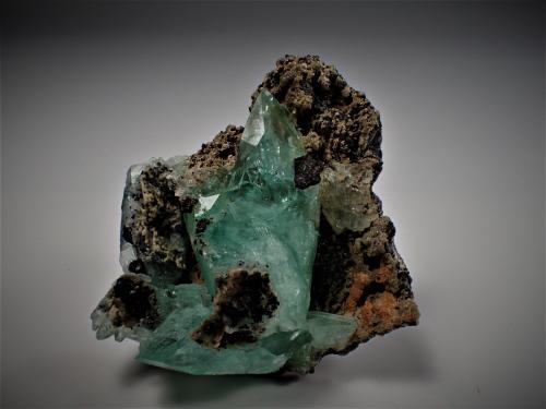 Phosphophyllite, Siderite, Pyrite<br />Unificada Mine, Cerro de Potosí (Cerro Rico), Potosí City, Potosí Department, Bolivia<br />48 mm x 38 mm x 8 mm<br /> (Author: Don Lum)
