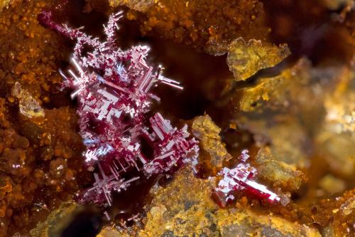 Cuprite<br />Ray Mines, Scott Mountain area, Mineral Creek District, Dripping Spring Mountains, Pinal County, Arizona, USA<br />FOV = 3.2 mm<br /> (Author: Doug)