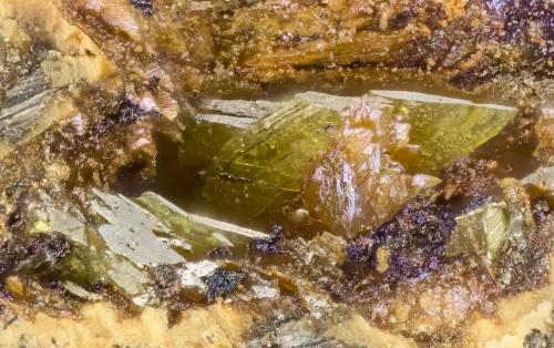 Terlinguaite<br />McDermitt Mine, Cordero, Opalite District, Humboldt County, Nevada, USA<br />FOV = 1.0 mm<br /> (Author: Doug)