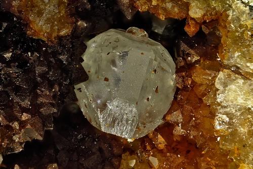 Anglesita<br />Mina Alforja, Barranco de Cortiella, Alforja, Comarca Baix Camp, Tarragona, Cataluña / Catalunya, España<br />Cristal 3 mm<br /> (Autor: Jorgina-Agusti-Màrius)