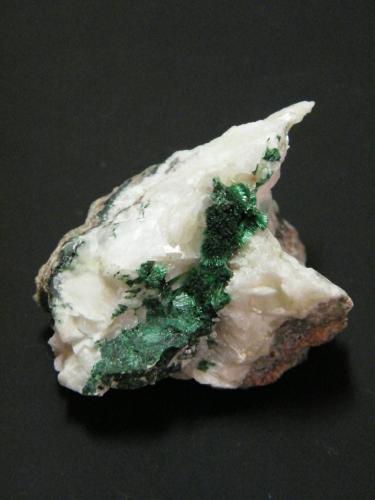 Malachite and Calcite<br />Tsumeb Mine, Tsumeb, Otjikoto Region, Namibia<br />48mm x 40mm x 57mm<br /> (Author: Heimo Hellwig)