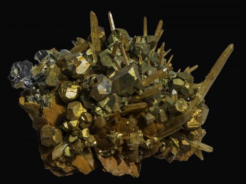 Quartz with Pyrite, Siderite and Bournonite<br />Mésage Mine, Saint-Pierre-de-Mésage, Vizille, Grenoble, Isère, Auvergne-Rhône-Alpes, France<br />70 x 60 x 40 mm<br /> (Author: Rob Schnerr)