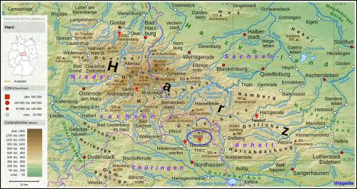_Harz area localities (Ilfeld at bottom center)<br /><br /><br /> (Author: Carles Millan)