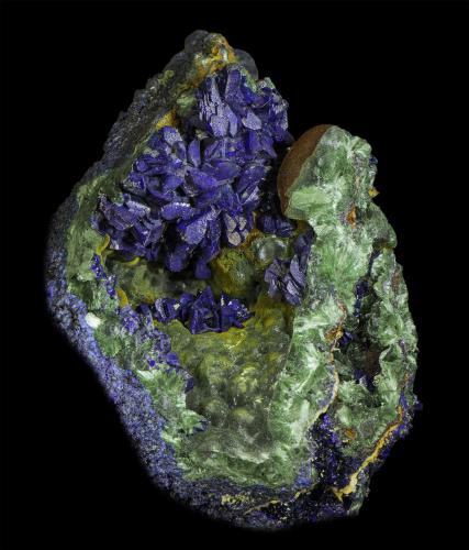 Azurite with Malachite<br />Khanong open pit, Sepon Mine, Vilabouly District, Savannakhét Province, Laos (Lao P.D.R.)<br />120 x 90 x 70 mm<br /> (Author: Rob Schnerr)