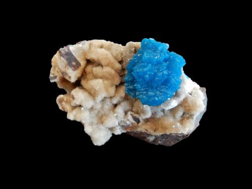 Cavansite on Stilbite-Ca<br />Wagholi Quarry, Wagholi, Pune District (Poonah District), Maharashtra, India<br />50x30x40 mm (20x15x15 mm)<br /> (Author: Dany Mabillard)