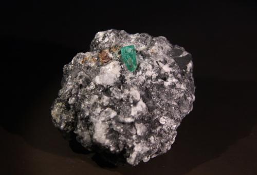 Beryl (variety emerald), Parisite and Calcite<br />Muzo mining district, Western Emerald Belt, Boyacá Department, Colombia<br />45mm x 42mm x 36mm<br /> (Author: Firmo Espinar)