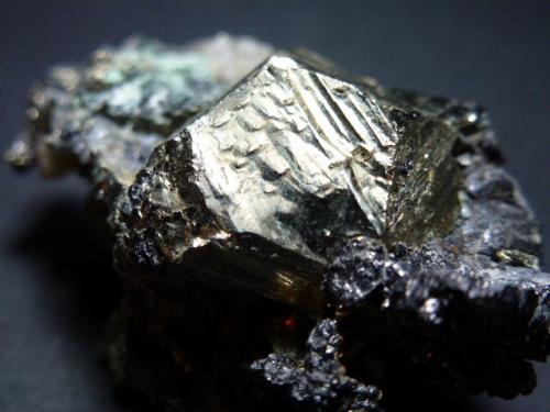 Pirita, Magnetita, Actinolita, Ferroactinolita y Calcita<br />San Guillermo Claim, Jerez de los Caballeros, Comarca Sierra Suroeste, Badajoz, Extremadura, Spain<br />6 x 4 cm.<br /> (Autor: javier ruiz martin)